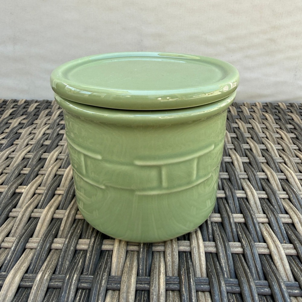 Longaberger Pottery Sage Green Crock Jar w Lid Small USA Stoneware